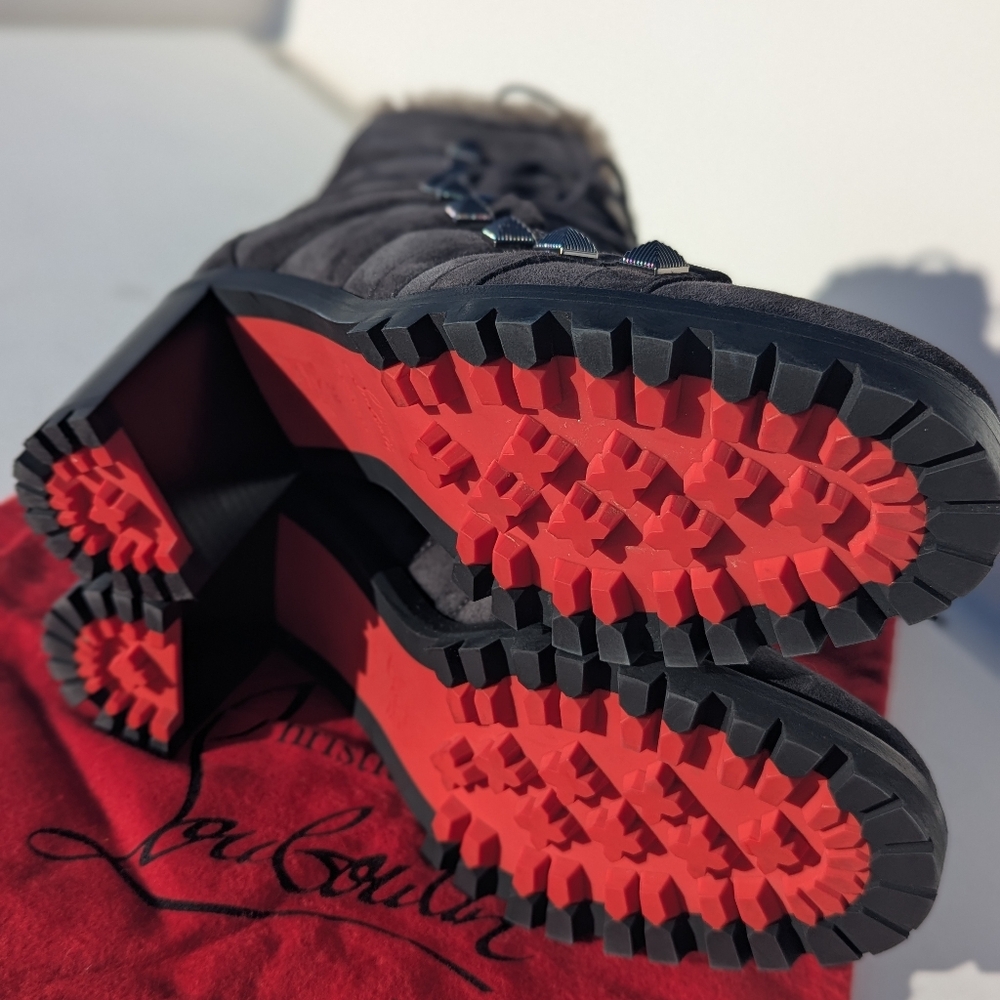 Christian Louboutin | Chaletta Gray Shearling Studded Ankle Boots Fur Lined 39/9 - Picture 9 of 15
